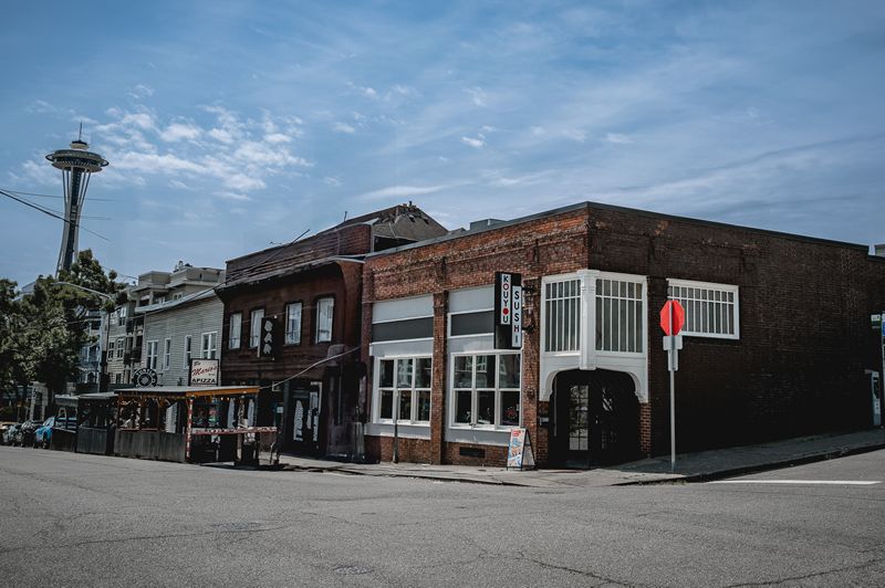 Sushi train conveyor belt with various sushi dishes